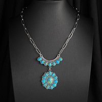 Nouveau collier pendentif géométrique minimaliste de style européen et américain, incrusté de pierres précieuses colorées, turquoise, longueur allongée