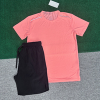 Conjunto Deportivo de 2 Piezas para Hombre, Verano, 100% Poliéster, Camiseta y Pantalones Cortos para Gimnasio y Entrenamiento, Ropa Deportiva Ligera para Correr y Hacer Ejercicio