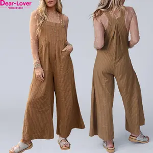 Lieve Minnaar Oem Odm Casual Kleding Van Hoge Kwaliteit Gestreepte Geplooide Eendelige Jumpsuit Dames