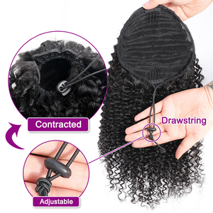 Kbeth humanos extensiones de cola de caballo de pelo Yaki Afro rizado Cola de Caballo de pelo humano <span class=keywords><strong>Natural</strong></span> Color negro - Product Image 5