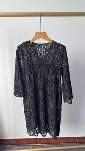 Robe en dentelle noire unie vintage bohème chic pour femmes, été, naturelle, ODM, respirante, élégante, manches 3/4, brodée - Product Image 5