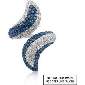Anillo de compromiso con forma de espiral de diamantes azules y blancos con corte redondo y color mejorado, de plata de ley para mujer - Product Image 4