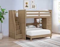 Lit superposé multifonctionnel avec design en panneaux de bois pleins, bureau, escalier, pour enfants et adultes, en bois