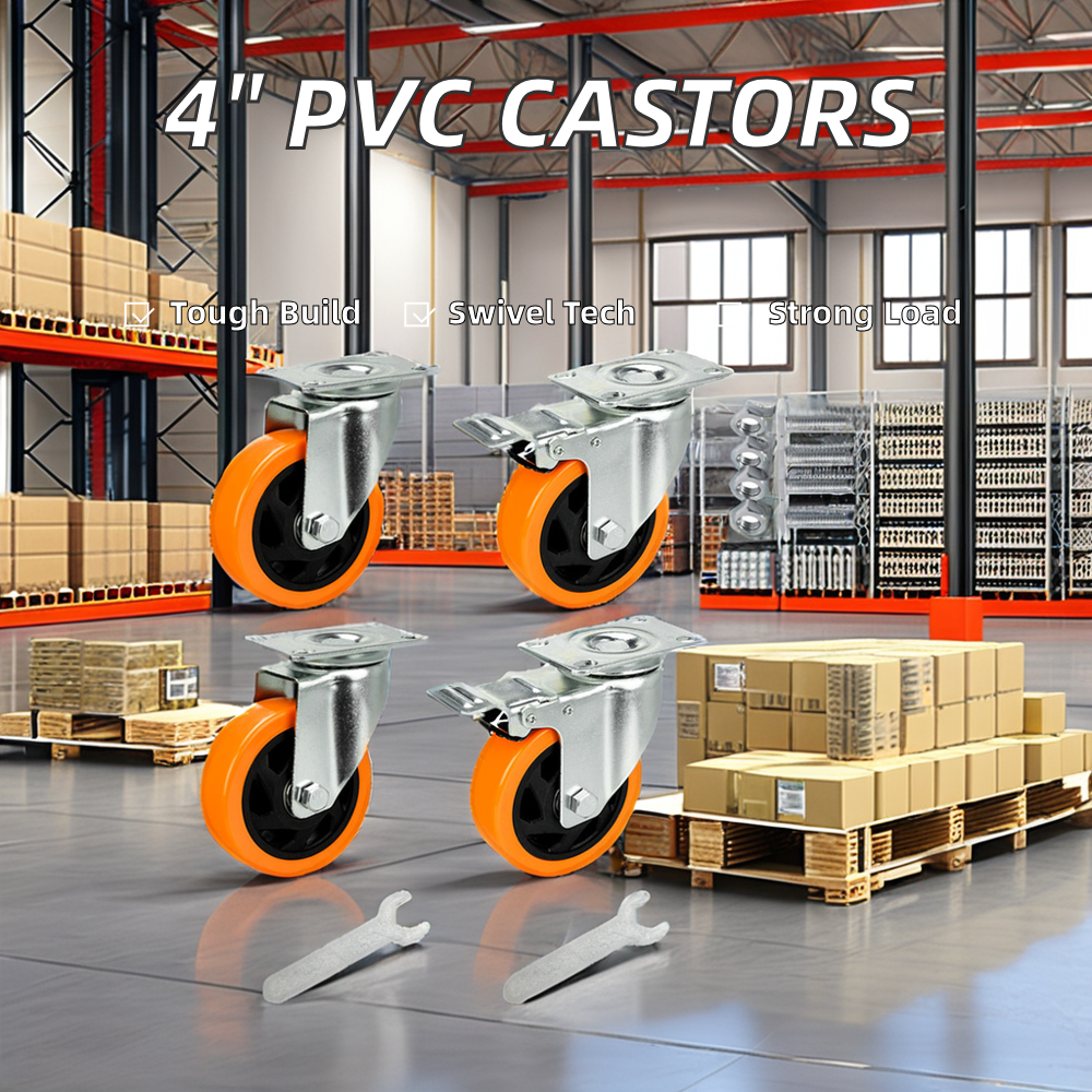 Ready Ship 4 Inch Orange PVC Swivel Castors Wheel CE Approved Plate Caster Wheels Steel PU Ball OEM Customizable Industry