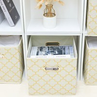 Cubes de rangement pliables en tissu blanc crème doré, 3 pièces, avec poignées en acier inoxydable, pour organiser les vêtements, les jouets, les livres, les chaussures et les sacs
