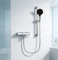 Ensemble de douche mural HONGDEC en laiton brossé doré non revêtu, système de douche eau chaude et froide pour salle de bain avec barre coulissante