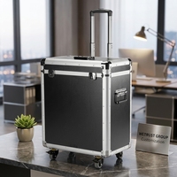 Valise de transport en alliage d'aluminium sur mesure avec ouverture frontale, roulettes pivotantes et grandes roulettes à roulettes