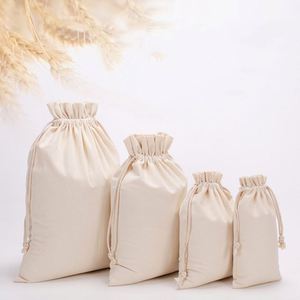 Cotton <b>Drawstring</b> <b>Bags</b> White Organic Cotton <b>Bags</b> Recyclable With Logo and <b>Drawstring</b> Customization - Product Image 2
