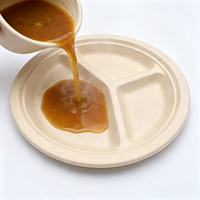 Assiette de service biodégradable jetable écologique Assiette ronde en bagasse robuste en fibre de canne à sucre à 3 compartiments Fêtes