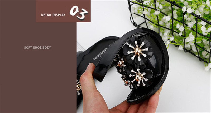 New Flower Pearl Slippers Women Anti-slip PVC Sandals Slipper Beach Slides Custom Logo
