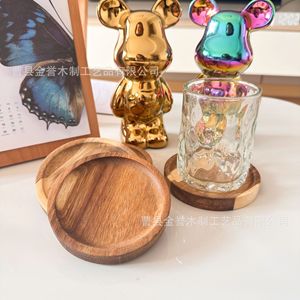Sous-verres ronds en bois d'acacia pour la maison, isolation thermique pour le thé et le café, style japonais - Product Image 1