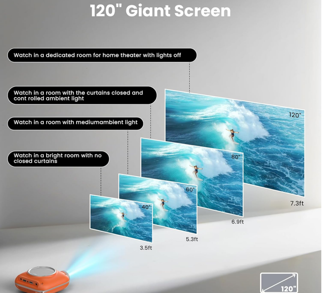 2025 Newest Unique Design Mini Portable High Light HD Home Theater Beamer Android Support 4K with for USB AV Stereo Speaker Box