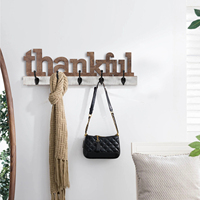 Crochets multifonctionnels décoratifs pour clés de Noël Décoration murale rustique en bois Panneau de remerciement Lettres en métal Crochet pour manteau