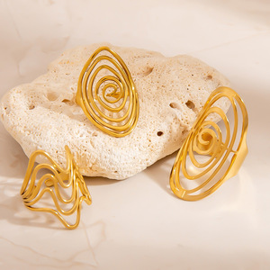 European American Style Geometric Stainless Steel Ring For Women 18K Gold Plated Open Design Light Luxury Jewelry Gift - Product Image 4