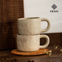 FENN Mug à Lait Rétro Japonais en Céramique Personnalisé 12oz, Fait Main Artisanal, Tasse à Café en Porcelaine Irrégulière, pour Café