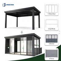 Pergola moderne en aluminium pour l'extérieur, avec toit en verre trempé, alimentation solaire, installation facile, idéale pour villa, résidence, hôtel