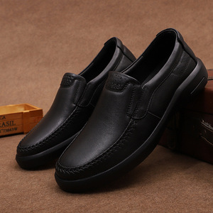 <b>Men</b> Genuine Leather Loafers Round Toe <b>Slip</b> <b>On</b> Breathable Walking <b>Shoes</b> - Product Image 2