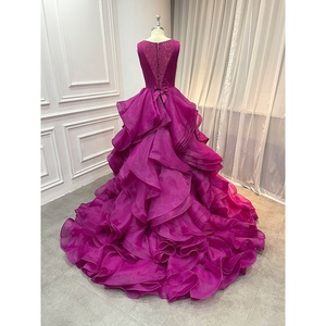 <span class=keywords><strong>Robe</strong></span> de <span class=keywords><strong>soirée</strong></span> longue à volants rose Fuchsia de haute qualité, <span class=keywords><strong>robe</strong></span> de <span class=keywords><strong>soirée</strong></span> élégante en dentelle avec nœud au dos, sans manches - Product Image 3
