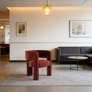 เก้าอี้ทรงบาร์เรลหุ้มเบาะสไตล์นอร์ดิก พร้อมที่วางแขน เก้าอี้เสริมดีไซน์สวยงาม สำหรับใช้ในบ้าน สำนักงาน และโรงแรม - Product Image 6