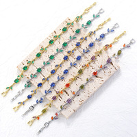 Bracelet élégant et polyvalent en cuivre incrusté de zircons colorés, motif branches, feuilles et pétales, style tulipe, superposable, tendance et luxe léger