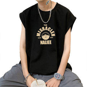 Customizable Men's Loose Sports Tank <b>Top</b> Summer Trendy Solid <b>White</b> Cotton <b>Sleeveless</b> Gym Base Layer Vest - Product Image 6