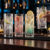 Großhandel Vintage Gravierte Collins Gläser Longdrink Cocktail Tumbler für Sprudelwasser Whiskey Gläser Bar Benutzerdefiniertes Logo