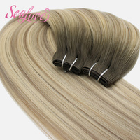 Extensions de cheveux de qualité supérieure européenne, tissage papillon, double épaisseur, pointes pleines, blond cendré avec mèches racines, tissage sans couture, 20 pouces