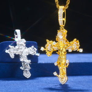 Hip Hop Kreuz Serie Religiöser Schmuck 925er Sterlingsilber VVS Moissanit Diamant Dornen Kruzifix Jesus Anhänger - Product Image 2