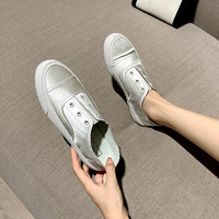 Chaussures de printemps pour femmes, ballerines décontractées en satin à talon épais, à enfiler, talon bas, chaussures tendance