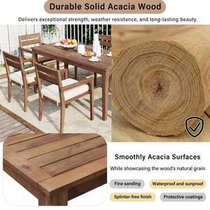 Juego de Comedor Moderno de 7 Piezas de Madera de Acacia para Exteriores con Cojines, 6 Sillas y 1 Mesa Grande, Ecológico, Plegable y Portátil para Uso en Interiores - Product Image 3