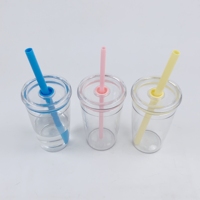 Gobelet en plastique transparent de 16 oz pour café glacé, avec couvercle et pailles réutilisables, pour thé boba, smoothie, boisson froide réutilisable