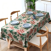 Nappe de Noël vintage imprimée Père Noël, nappe de table en lin texturé, nappe de fête personnalisée OEM