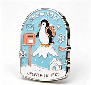 Llavero de metal esmaltado personalizado con diseño de pingüino, pin de solapa, arte de correo invernal, regalo promocional, recuerdo - Product Image 4