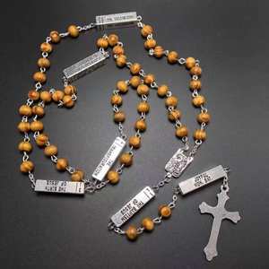 Chapelet <span class=keywords><strong>de</strong></span> parfum parfumé à <span class=keywords><strong>la</strong></span> rose 6*7mm, collier catholique avec cinq mystères, centre <span class=keywords><strong>de</strong></span> <span class=keywords><strong>Fatima</strong></span> en or antique et croix <span class=keywords><strong>de</strong></span> Jésus - Product Image 2