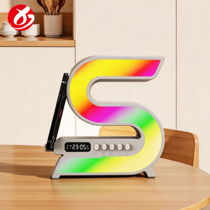 Lampe de nuit LED <span class=keywords><strong>Bluetooth</strong></span> 9 en 1, haut-parleur <span class=keywords><strong>Bluetooth</strong></span>, <span class=keywords><strong>réveil</strong></span>, chargeur sans fil pour téléphone portable 15W, subwoofer coloré, lumière RGB, maison - Product Image 4