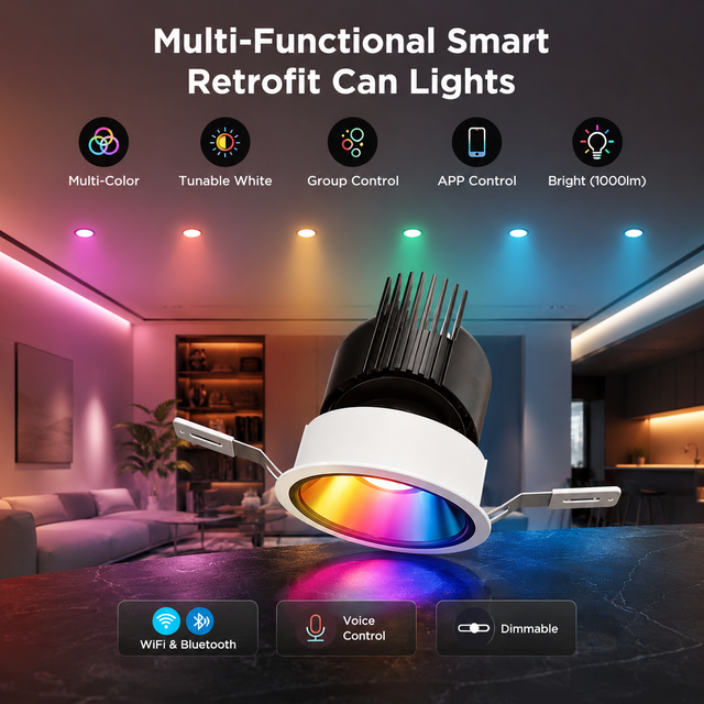RGBCW Tunable White Smart LED Downlight CRI>90 CE RoHS Matter Zigbee Work with Google Home 5 Years Warranty for Living Room