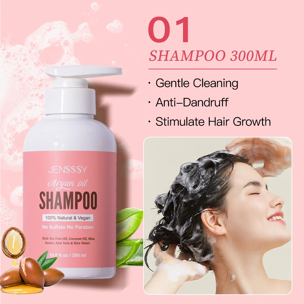 Sulfate free private label vegan organic tea tree anti dandruff repair Argan oil natural rice water biotin hair growth shampoo