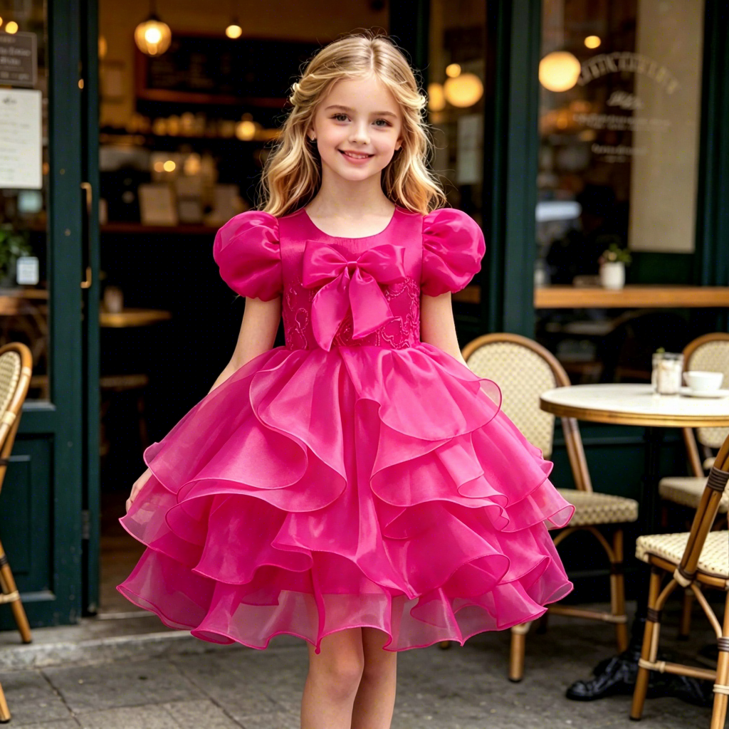 Fluffy Princess Dress - Short Sleeves for Girls - Sweet Party Style