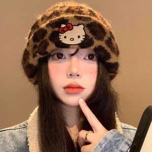 หมวกถักลายเสือดาวน่ารักสำหรับผู้หญิง 58-60 ซม. หมวกบีนนี่ฤดูหนาวที่อบอุ่น - Product Image 2