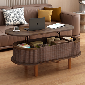 Mesa de Centro con Tapa Elevable y Compartimento Oculto, Mesa de Centro de Madera Moderna con Tapa Elevable Ovalada, Muebles Ecológicos para Sala de Estar - Product Image 6