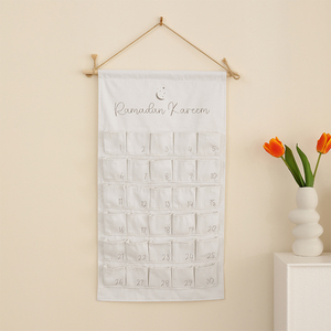 <span class=keywords><strong>Calendrier</strong></span> de l'Avent suspendu Ramadan Kareem blanc, organisateur mural en tissu à 30 poches, compte à rebours en toile de polyester, <span class=keywords><strong>calendrier</strong></span> de l'Avent vierge - Product Image 2