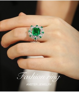 Nhẫn vàng trắng 9 K mới của phụ nữ. Đá chính: Vòng ngọc lục bảo asscher được thiết kế cho đề nghị Kết Hôn đính hôn được tùy chỉnh. - Product Image 6