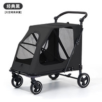 Poussette de luxe carrée en métal Oxford imperméable pour animaux de compagnie, grand transporteur pliable pour chiens et chats avec ceinture et fermeture éclair