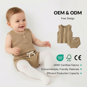 Ensemble de vêtements pour bébé nouveau-né d'été, 2 pièces, <span class=keywords><strong>gilet</strong></span> et short en coton, motif uni décontracté pour bébé unisexe, fille et garçon en bas âge - Product Image 1