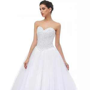 Strapless Ball Gown Wedding Dress Fitted Waist Tulle Skirt White Princess Style Bride Dress - Product Image 4