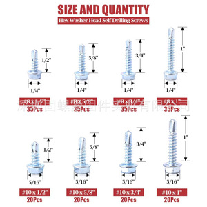 Hex Washer Self Tapping Screws 220pcs Galvanized Imperial Inch Metal <b>Fasteners</b> Right Hand Thread External Hex Head - Product Image 4