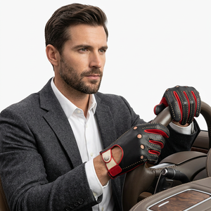 SAAR INDUSTRIES Men's Leather <b>Driving</b> <b>Gloves</b>-Touchscreen Needle Detection Breathable Four Seasons Wrist-Length Cashmere Lining - Product Image 1