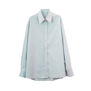 เสื้อเชิ้ตแขนยาวลำลองสำหรับผู้หญิง สีฟ้าอ่อน ผ้าฝ้ายยืด ลายโบรเคด วินเทจ ความยาวปานกลาง ทรงหลวม สไตล์คนเมือง - Product Image 5