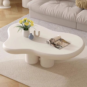 Table basse extensible en bois nuage crème avec plateau en marbre, design simple et moderne pour <span class=keywords><strong>petit</strong></span> salon irrégulier - Product Image 6