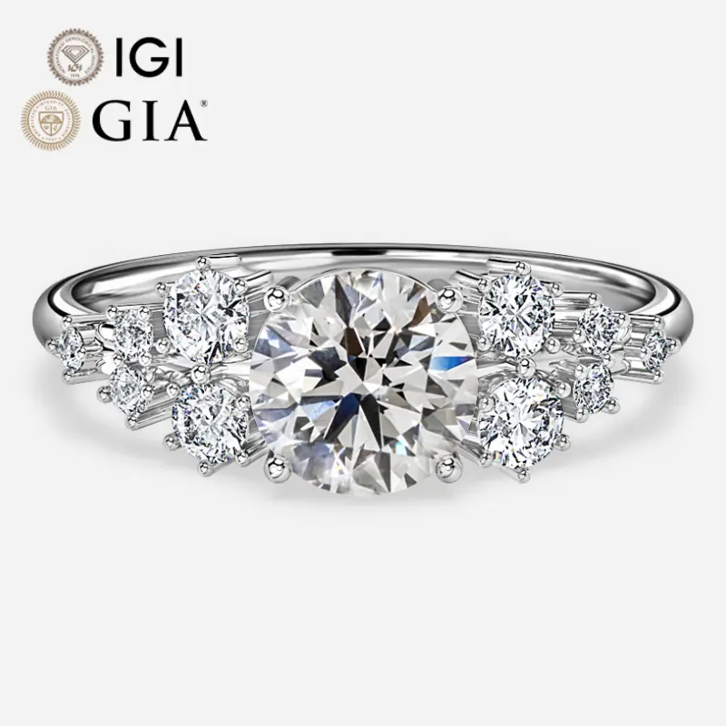 Gia Igi Certified Cvd Lab Grown Created Diamond 10k 14k 18k Gold Engagement Ring Round Cut White Gold Features Side Stones